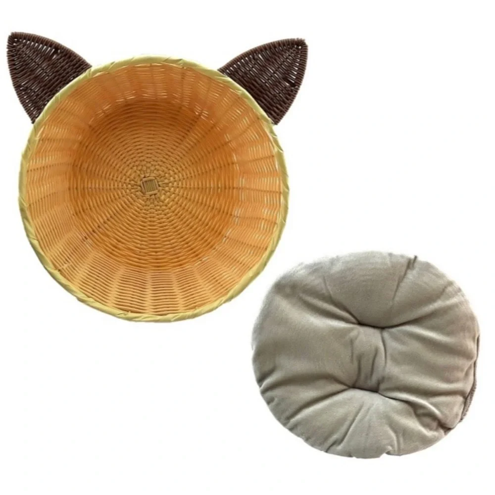 Woven Wicker Style Siamese Cat Cushion Bed